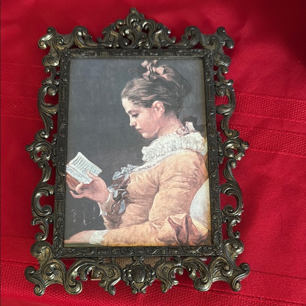 Fragonard Bronze Picture Frame with Vintage Art